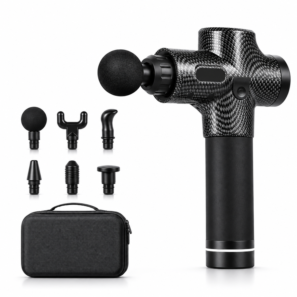 Pistola de masaje muscular Recovify con 6 cabezales intercambiables y estuche de transporte