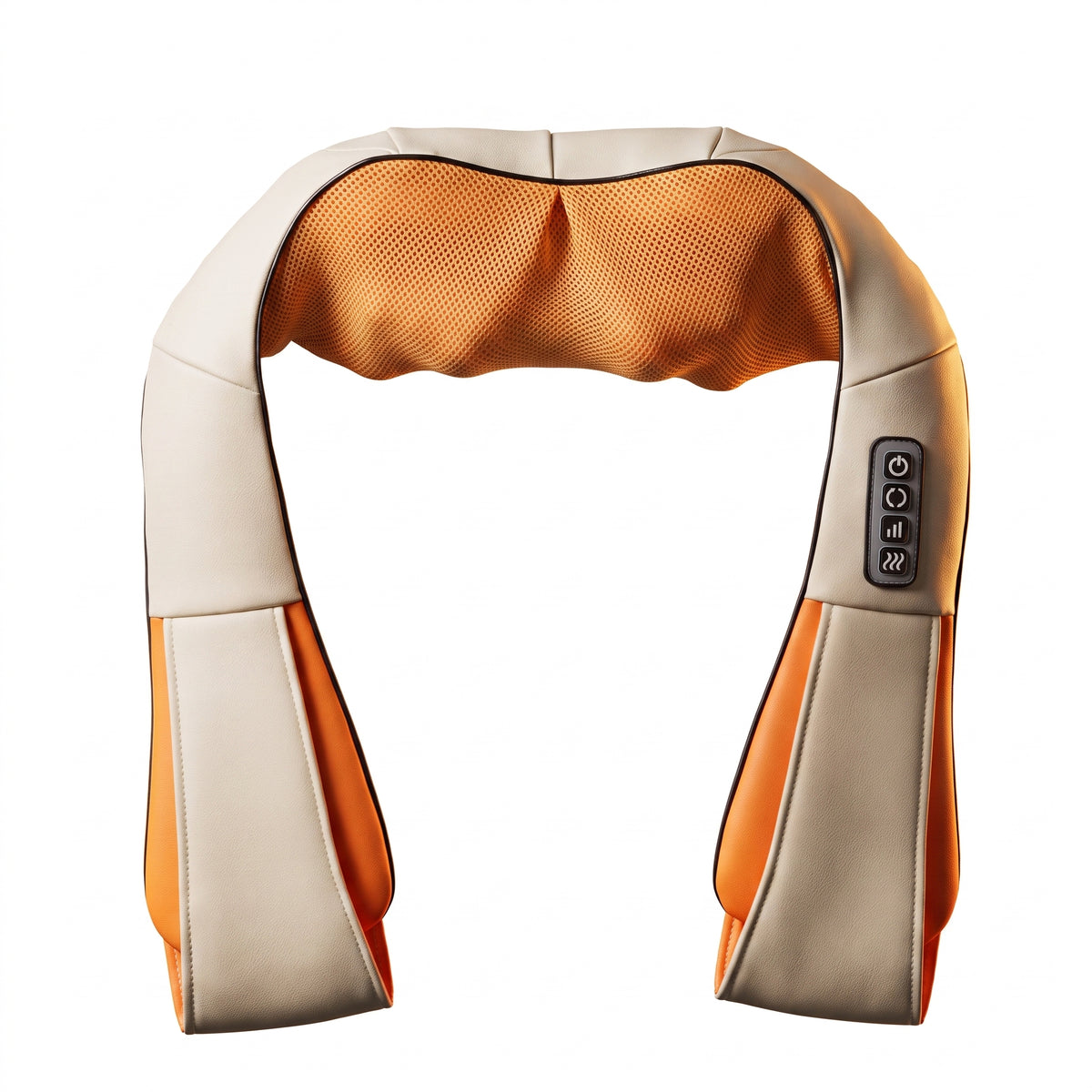 Masajeador cervical shiatsu con calor infrarrojo sobre fondo blanco