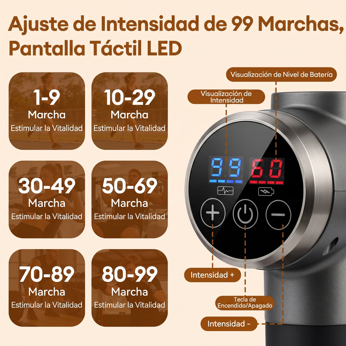Masajeador muscular Recovify aplicado en las piernas para descarga deportiva